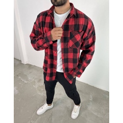 unisex kırmızı siyah ekoseli oduncu gömlek