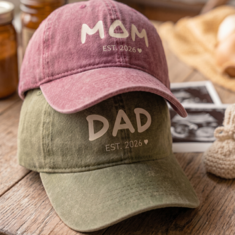 Mom Dad 2026 Çift Şapka - Zeytin Yeşili Bordo