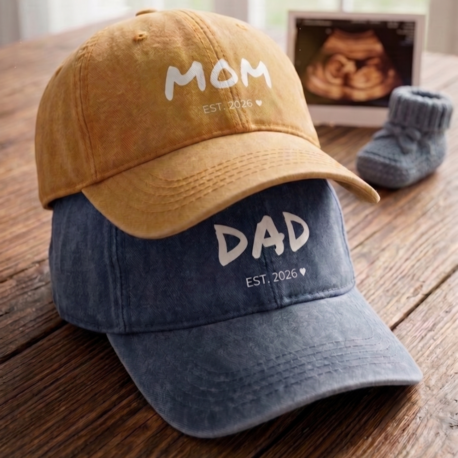 Mom Dad 2026 Çift Şapka - Hardal Mavi