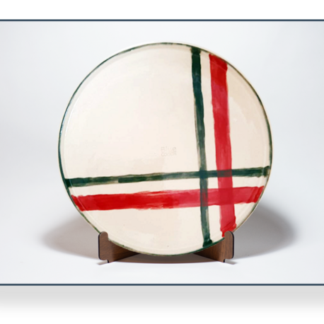 Stoneware Büyük Kırmızı Ekose Tabak