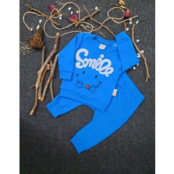 SMİLE YAZILI İKİLİ BEBEK TAKIMI (3 AY-MAVİ)