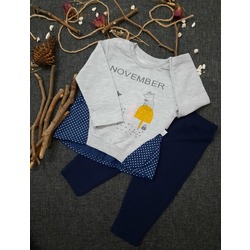 NOVEMBER BASKILI İKİLİ BEBEK TAKIM (12AY-GRİ)
