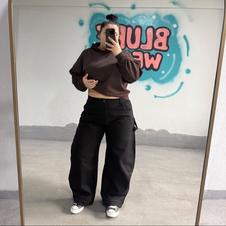 Simsiyah Unısex Kemer Detaylı Baggy