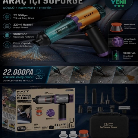 Matt Araç İçi Süpürge Siyah 22PA