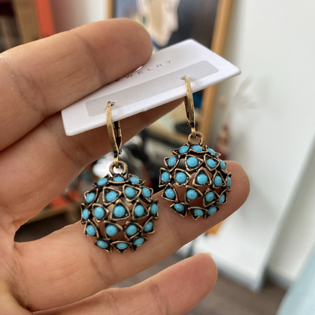Turkuaz Taşlı Bronz Küpe 