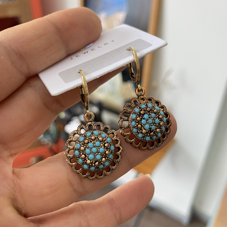 Turkuaz Taşlı Otantik Bronz Küpe