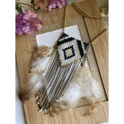 Tüy Detaylı Uzun BoHo Kolye 