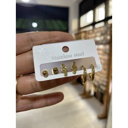 6’lı Sol Anahtarı Çelik Küpe (Altın)
