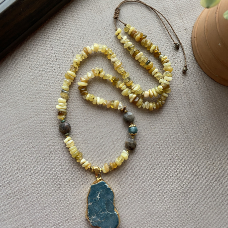 Baharın Neşesi Kolye (Sarı opal/Dumanlı Kuvars/Turkuaz Taşı)