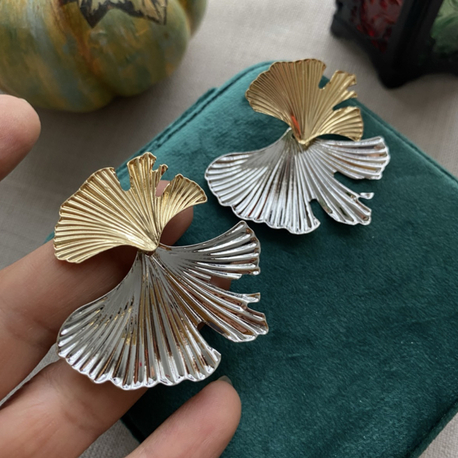 Çift Renkli Gingko (Mabet Ağacı) Yaprağı Tasarım Küpe