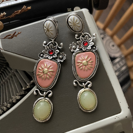 Vintage Soft Pembe/Yeşil Vip Küpe
