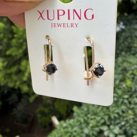 Xuping Çelik Siyah Taşlı Vintage Küpe