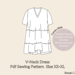 V-neck Dress Pattern (XS-XL)