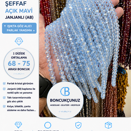 8 MM Kristal Şeffaf Açık Mavi Janjanlı (AB) Boncuk