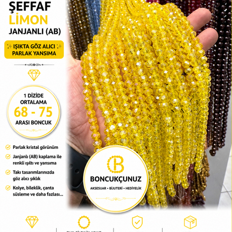 8 MM Kristal Şeffaf Limon Janjanlı (AB) Boncuk