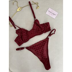 Bordo Dantel Detaylı Bra Set