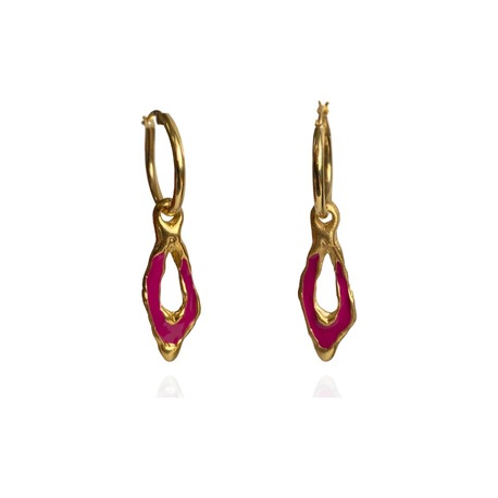 Brambuta Enki Drop Hoops Halka Küpe Gold-Fusya