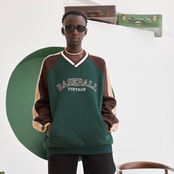 V Yaka Baseball Yeşil Sweat