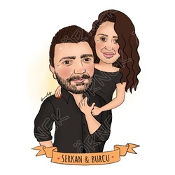 Çift Karikatürü -  Masa Çerçeveli