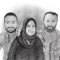 Aile Karakalem Resim - Duvar Çerçeveli