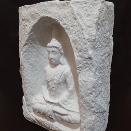 Beyaz Renkli Mağara İçinde Buda Tealight Mumluk