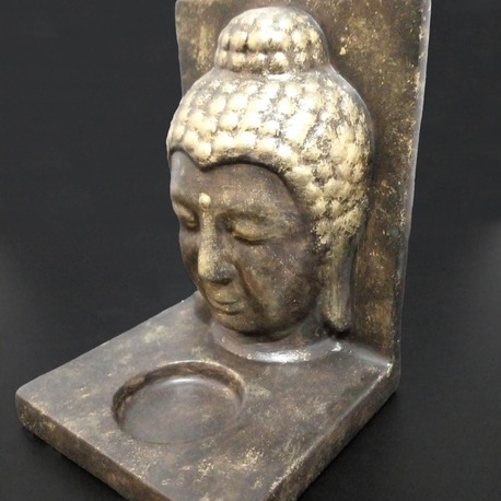 Kahverengi Üzerine Altın Eskitme Buda Tealight Mumluk