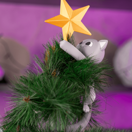 3D Kedi Ağaç Tepesi Süsü — Meowy Christmas ⭐