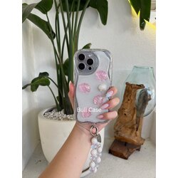 Pembe Deniz Kabuklu Kabartmalı ve Bilekliklikli Lüks Telefon Kabı