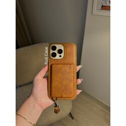 Cüzdanlı Stantlı Kahverengi Deri Telefon Kabı