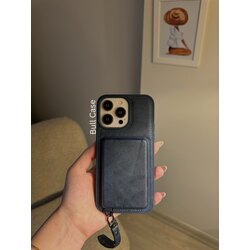 Cüzdanlı Stantlı Lacivert Deri Telefon Kabı