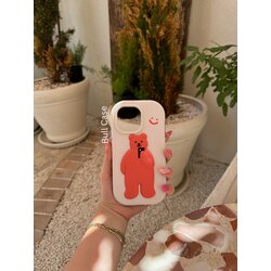 Kırmızı Ayı Kabartmalı Beyaz Telefon Kabı