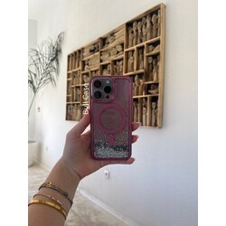 Simli Sulu Pembe Mag Safe'li Telefon Kabı