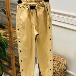 Yanı düğmeli gabardin pantolon