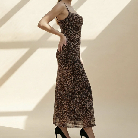 Leopar elbise tül