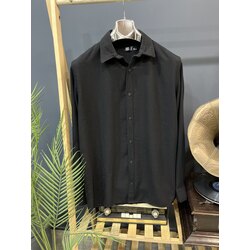 Siyah Oversize Keten Gömlek 