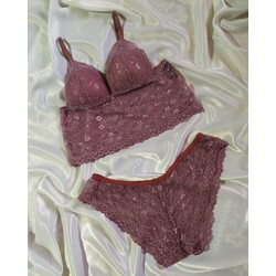 Gül Kurusu Dantelli Balensiz Bralet Takım