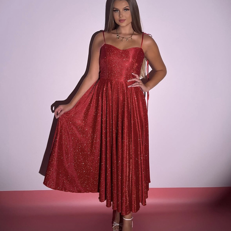 Lolita Kırmızı Simli Midi Elbise