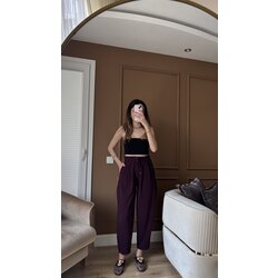 Bordo Şalvar Bağcıklı Pantolon