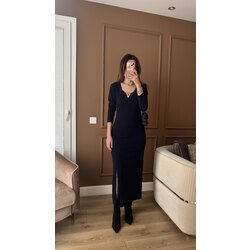Lacivert v detaylı elbise