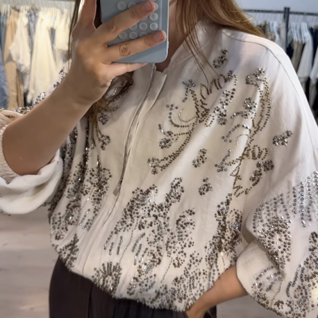 Boncuk işlemeli bomber ceket 