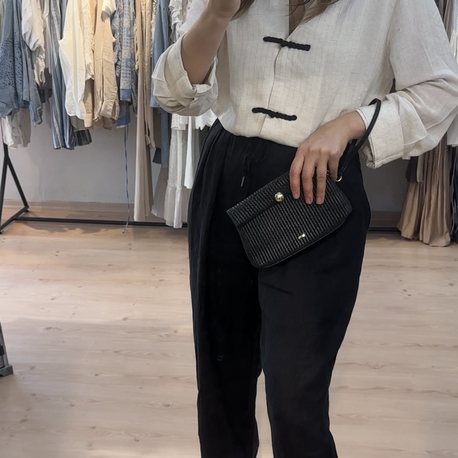 Keten beli lastikli rahat pantolon 