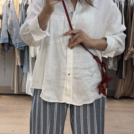 Beyaz oversize keten gömlek