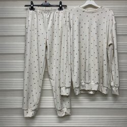 Çiçek desenli pamuklu kadife eşofman-pijama takımı