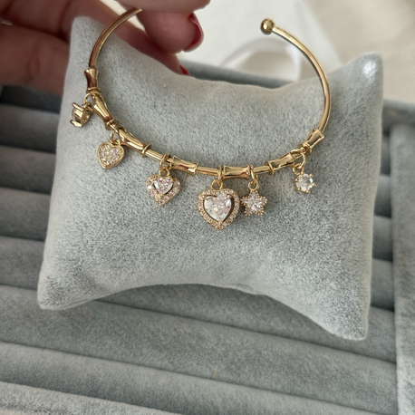Işıltılı kalp charm şans bilekliği