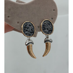 Zara model gold metal füme taşlı küpe