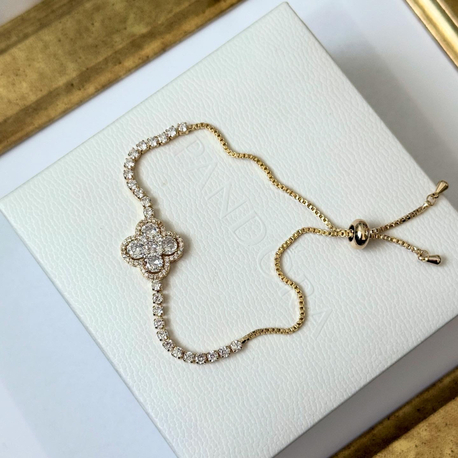 Meşhur yonca model taşlı gold asansör bileklik