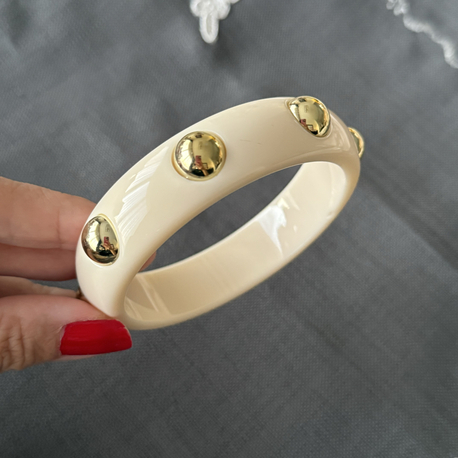 Gold metalli krem reçine bileklik