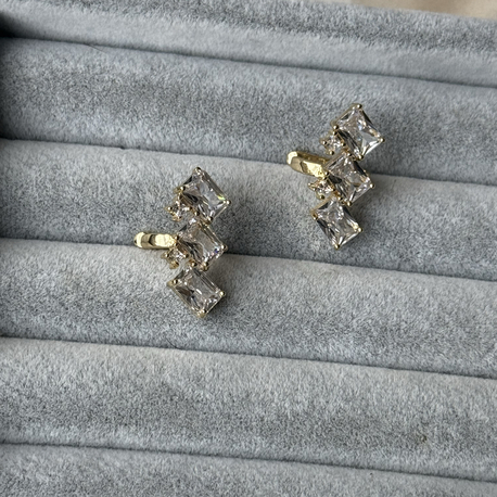 ışıltılı baget taşlı ikili gold earcuff