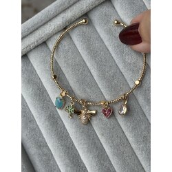Gold arı taşlı ve renkli charm şans bilekliği