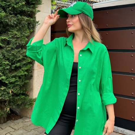 oversize yeşil keten gömlek